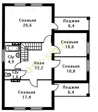 Бетонный дом с гаражом по проекту П-160: план второго этажа